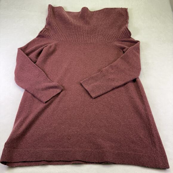 Express Ribbed Off The Shoulder Overlay Oversized Tunic Sweater Wine Red Size XL - Picture 7 of 8